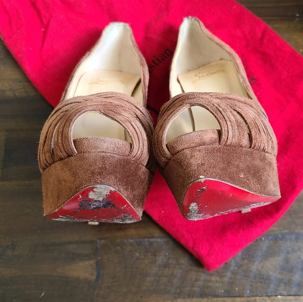 Christian Louboutin Brown Suede Platform Heels 38 1/2 - Picture 14 of 15